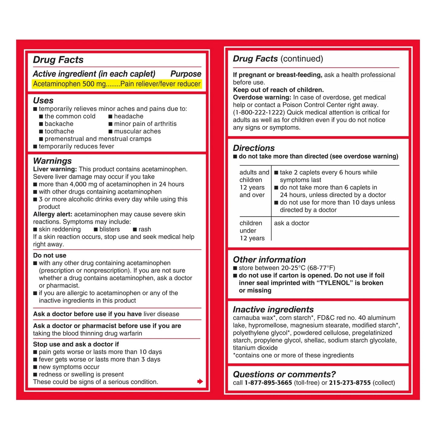 TYLENOL Extra Strength 500mg 100 ct