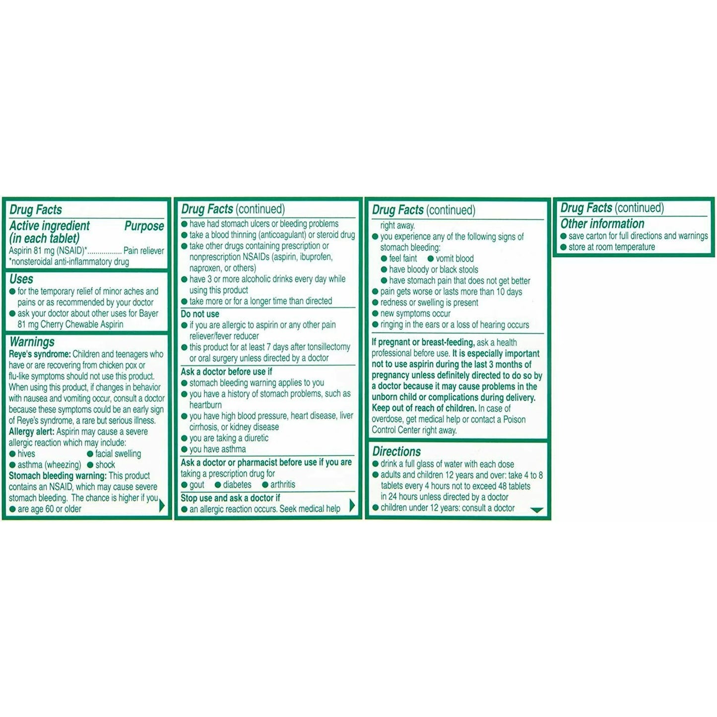 Bayer Chewable 'Baby' Aspirin 81mg Low Dose CHERRY 36 Tablets